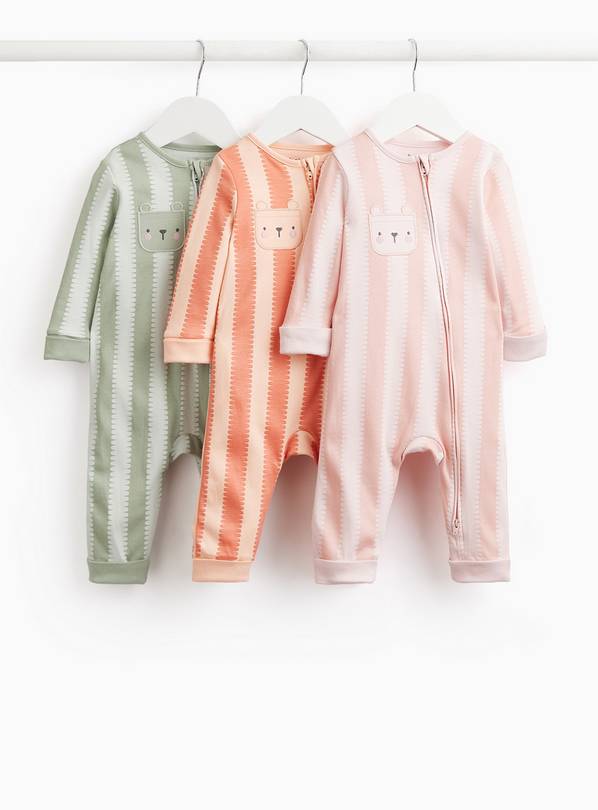 Stripe Print Floral Motif Sleepsuits 3 Pack 18-24 months